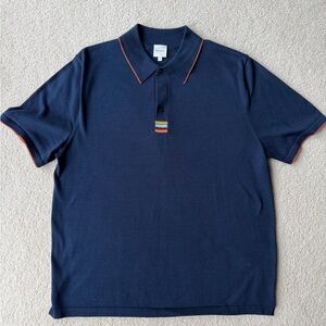 Paul Smith Dark Blue Sweater Polo with Iconic Stripe Accents